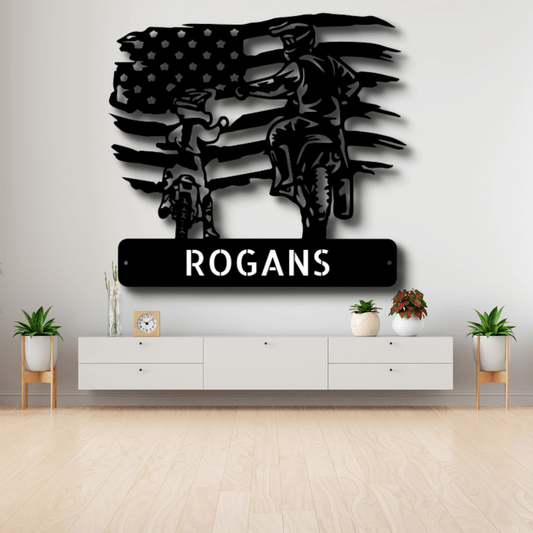 Personalized American Motocross Family Name Metal Sign, Custom US Flag Motocross Dad And Son Metal Wall Art, Housewarming Gift For A Rider Family, X-Mass Wall Art Decor. - Family Gear Collections