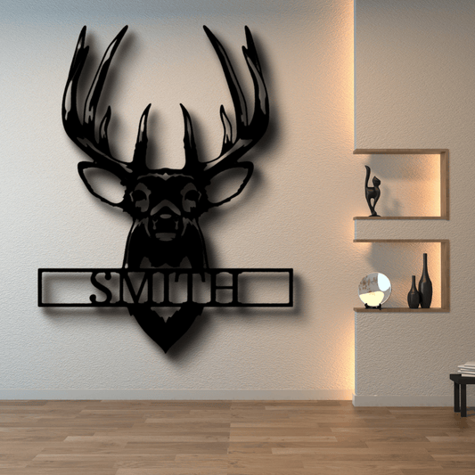 Personalized Buck Mount Metal Sign. Custom Buckhead Metal Art, Wall Art Decor, Indoor Hangings, Family Name Plaque - Family Gear Collections