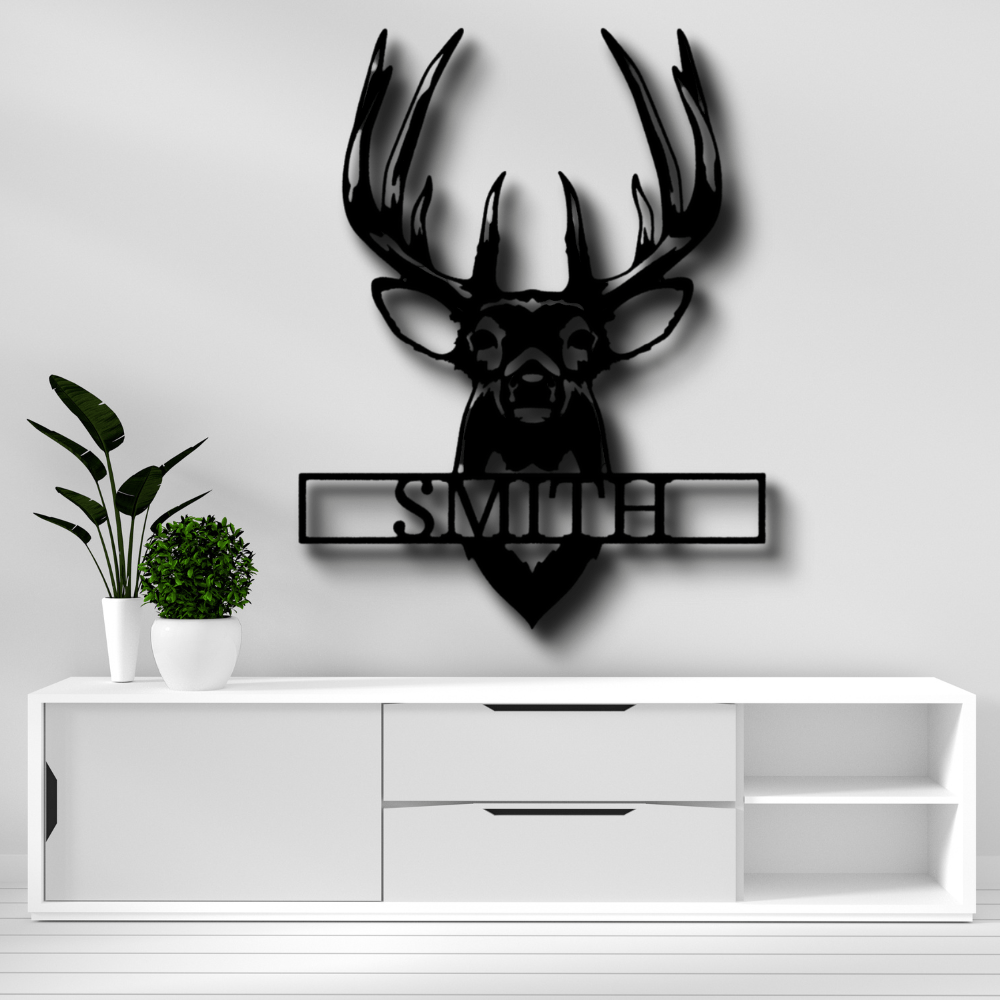 Personalized Buck Mount Metal Sign. Custom Buckhead Metal Art, Wall Art Decor, Indoor Hangings, Family Name Plaque - Family Gear Collections