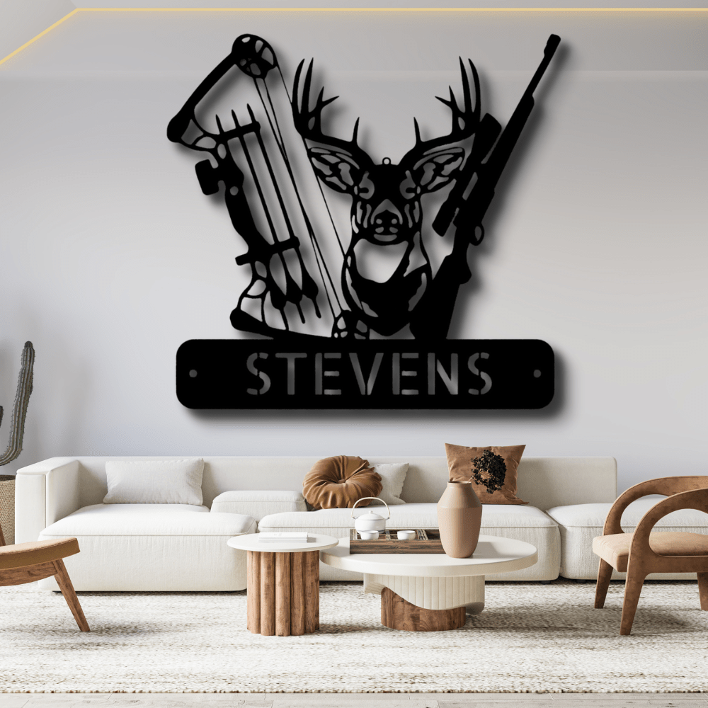 Personalized Deer Hunter Metal Art, Custom Deer Hunter Wall Art Decor, Cabin Wall Hanging , Wall Art Hanging, Hunter Dad Gift - Family Gear Collections