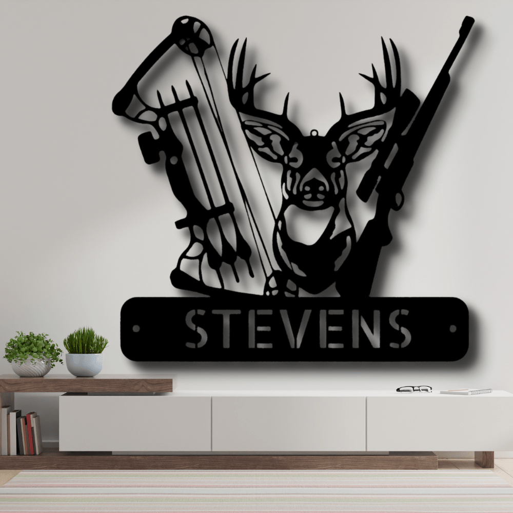 Personalized Deer Hunter Metal Art, Custom Deer Hunter Wall Art Decor, Cabin Wall Hanging , Wall Art Hanging, Hunter Dad Gift - Family Gear Collections