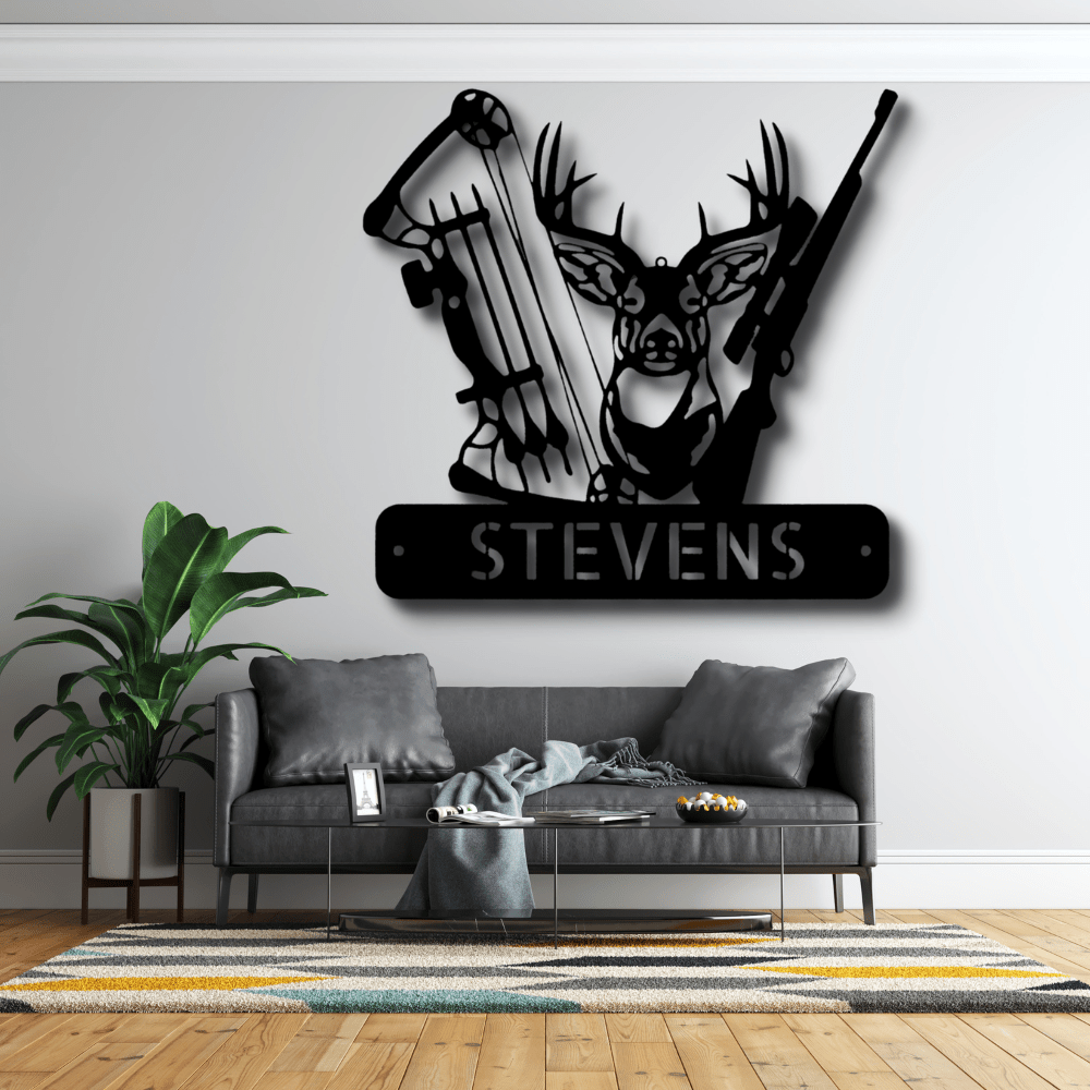 Personalized Deer Hunter Metal Art, Custom Deer Hunter Wall Art Decor, Cabin Wall Hanging , Wall Art Hanging, Hunter Dad Gift - Family Gear Collections