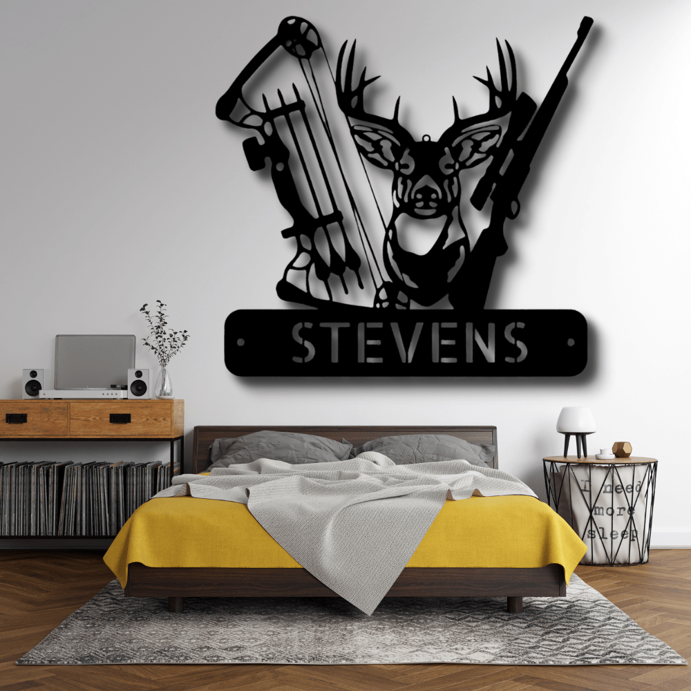 Personalized Deer Hunter Metal Art, Custom Deer Hunter Wall Art Decor, Cabin Wall Hanging , Wall Art Hanging, Hunter Dad Gift - Family Gear Collections