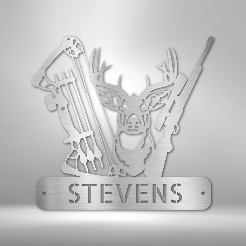 Personalized Deer Hunter Metal Art, Custom Deer Hunter Wall Art Decor, Cabin Wall Hanging , Wall Art Hanging, Hunter Dad Gift - Family Gear Collections