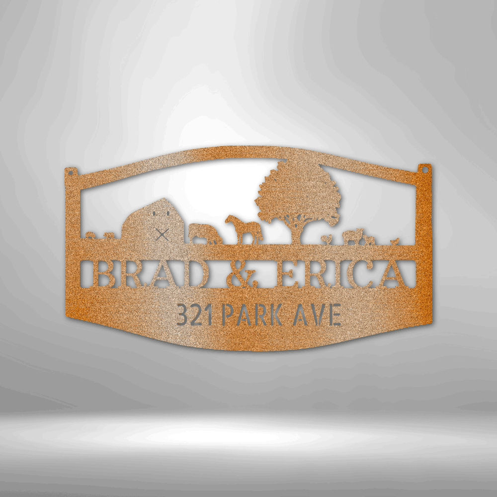 Personalized Farm Scene Metal Sign, Custom Family Name Plaque, Metal Address Sign, Christmas Gift, Cabin Metal Art - Family Gear Collections