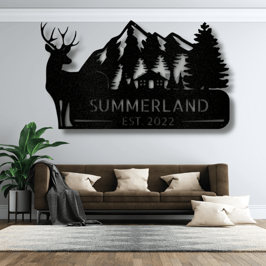 Personalized Mountain Deer Metal Sign, Custom Deer In The Wild Wall Decor, Housewarming Wall Art, Birthday Gift For Him, Indoor Hangings. - Family Gear Collections