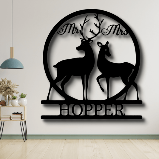 Personalized Mr and Mrs Deer Metal Sign, Custom Couple Name Metal Art Sign, Wedding Anniversary Gift, Housewarming Gift - Family Gear Collections