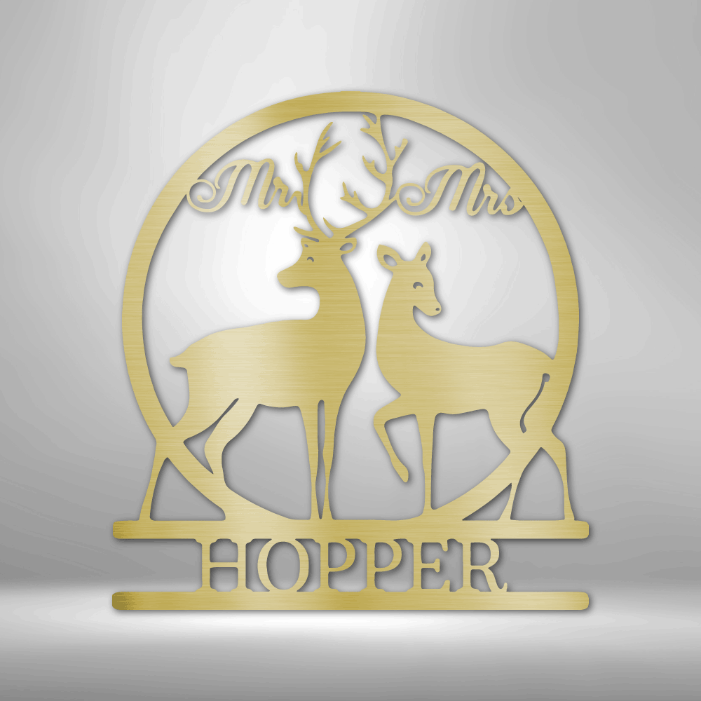 Personalized Mr and Mrs Deer Metal Sign, Custom Couple Name Metal Art Sign, Wedding Anniversary Gift, Housewarming Gift - Family Gear Collections