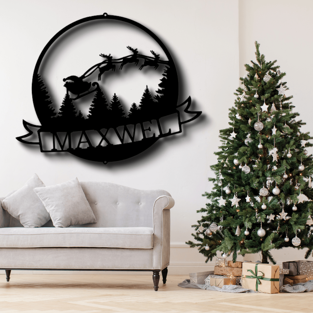 Personalized Santa's Journey Sign Metal Sign, Custom Santa Claus With Reindeers Wall Art, Christmas Metal Art Decor. - Family Gear Collections