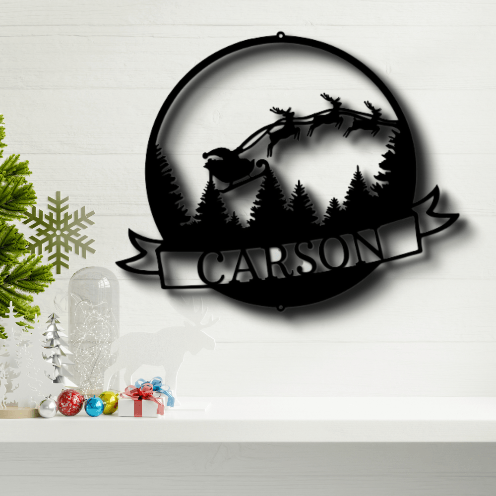 Personalized Santa's Journey Sign Metal Sign, Custom Santa Claus With Reindeers Wall Art, Christmas Metal Art Decor. - Family Gear Collections