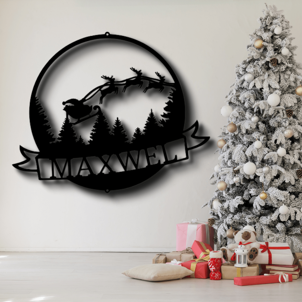 Personalized Santa's Journey Sign Metal Sign, Custom Santa Claus With Reindeers Wall Art, Christmas Metal Art Decor. - Family Gear Collections