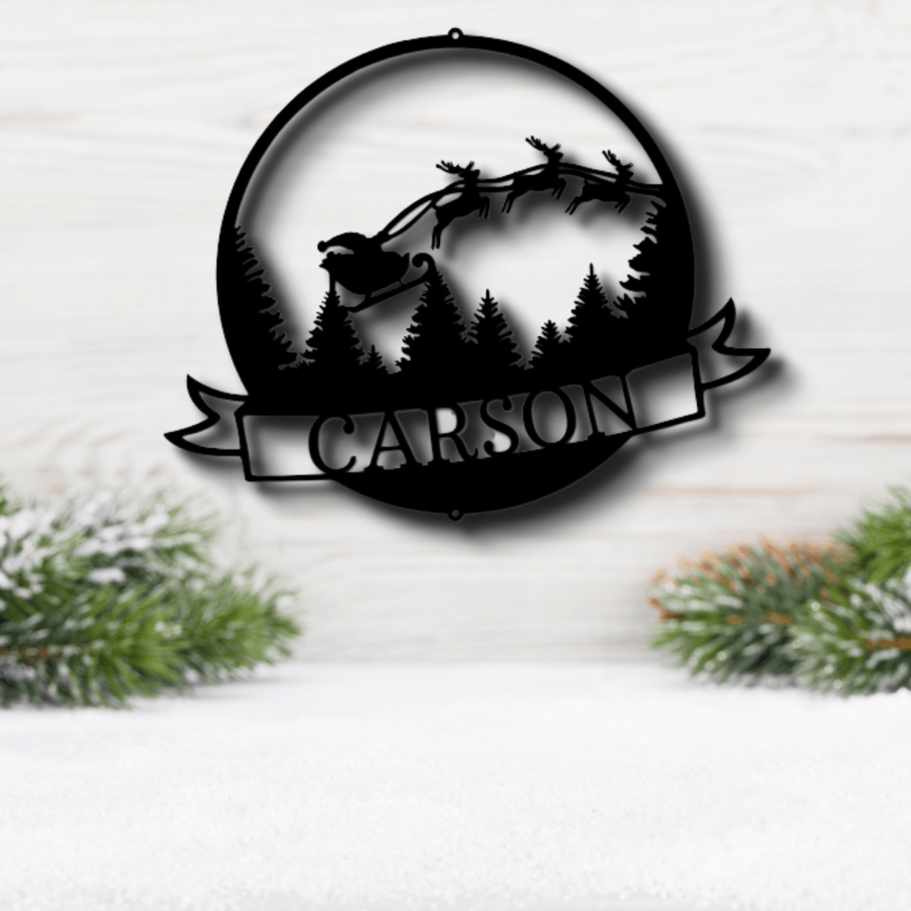 Personalized Santa's Journey Sign Metal Sign, Custom Santa Claus With Reindeers Wall Art, Christmas Metal Art Decor. - Family Gear Collections
