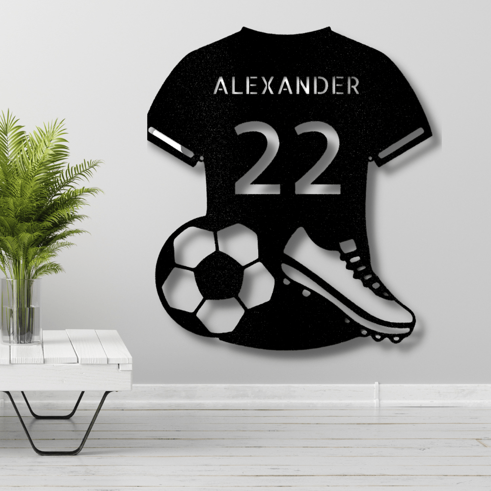 Personalized Soccer Jersey Metal Sign, Wall Hanging Decoration, Birthday Gift For Soccer Loving Son, Kids Room Wall Art. - Family Gear Collections
