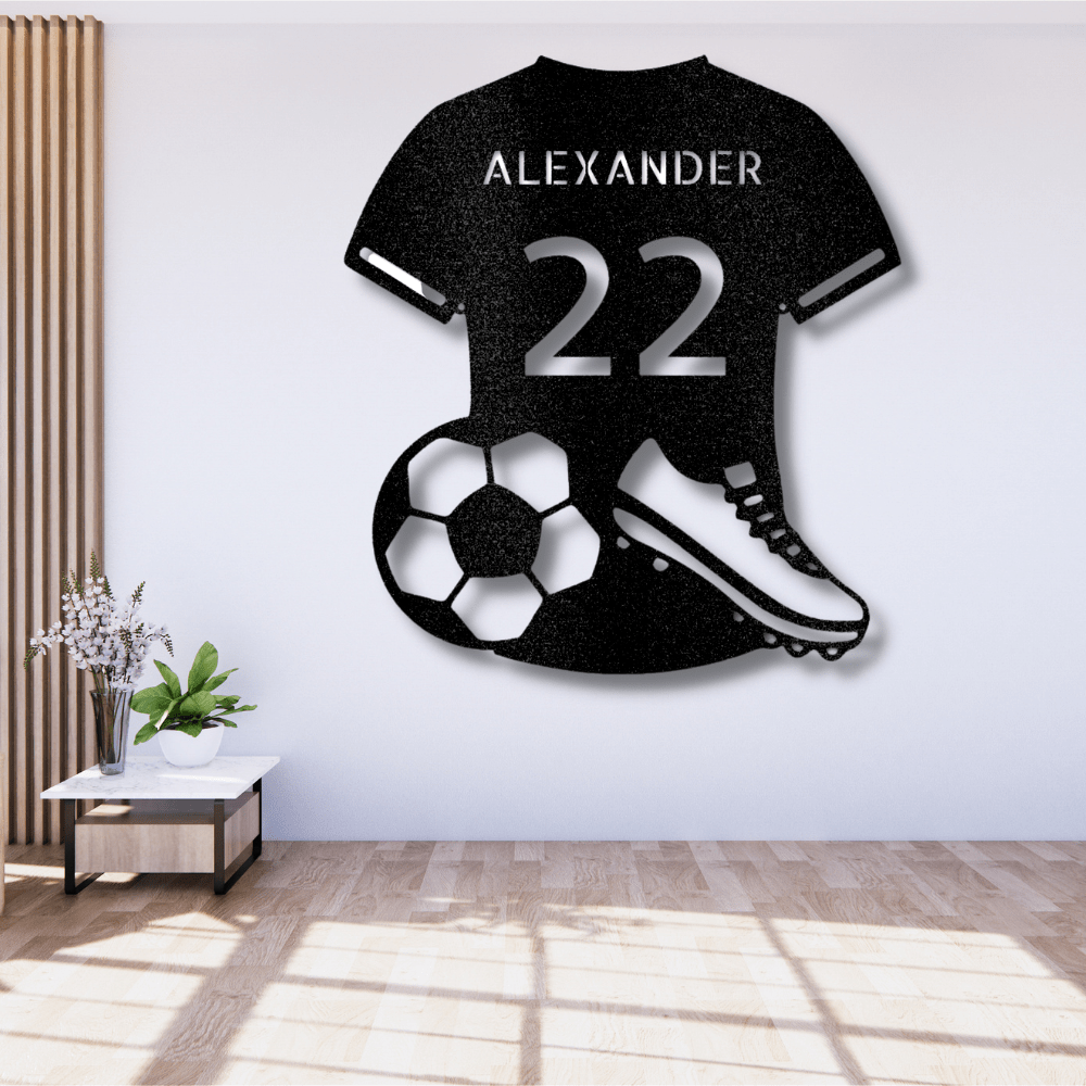 Personalized Soccer Jersey Metal Sign, Wall Hanging Decoration, Birthday Gift For Soccer Loving Son, Kids Room Wall Art. - Family Gear Collections