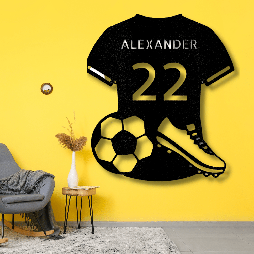 Personalized Soccer Jersey Metal Sign, Wall Hanging Decoration, Birthday Gift For Soccer Loving Son, Kids Room Wall Art. - Family Gear Collections