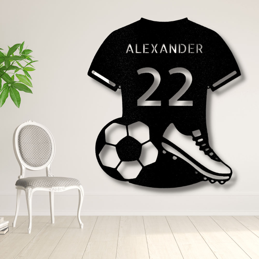 Personalized Soccer Jersey Metal Sign, Wall Hanging Decoration, Birthday Gift For Soccer Loving Son, Kids Room Wall Art. - Family Gear Collections