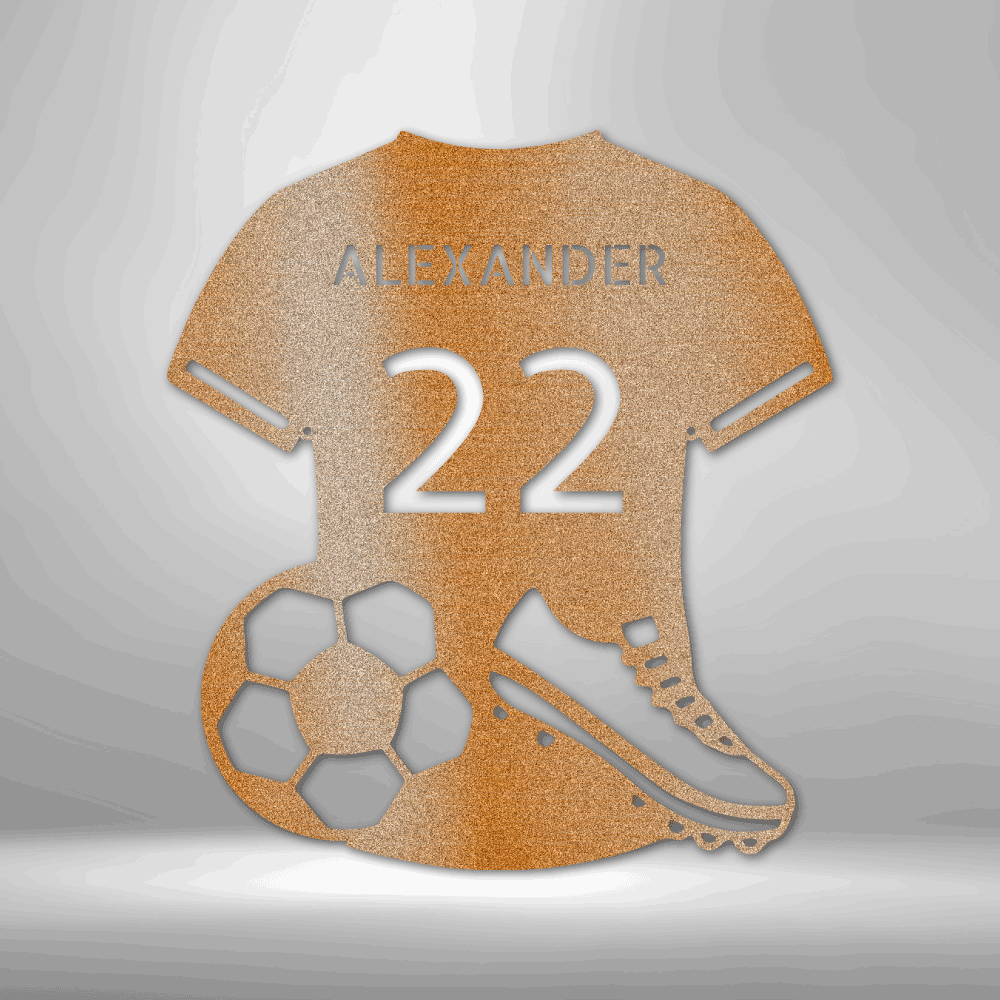 Personalized Soccer Jersey Metal Sign, Wall Hanging Decoration, Birthday Gift For Soccer Loving Son, Kids Room Wall Art. - Family Gear Collections