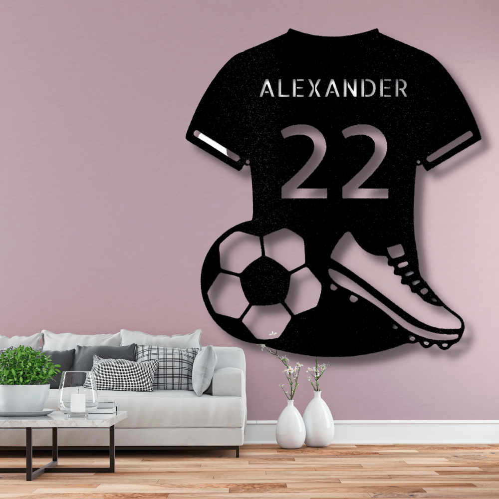 Personalized Soccer Jersey Metal Sign, Wall Hanging Decoration, Birthday Gift For Soccer Loving Son, Kids Room Wall Art. - Family Gear Collections