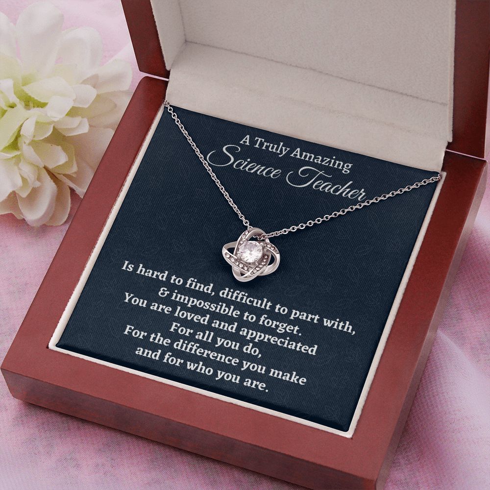 To A Truly Amazing Science Teacher, Love Knot Necklace. Christmas Gift, Happy Retirement Gift. - Family Gear Collections