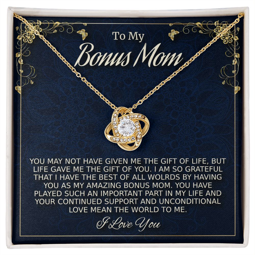 To My Amazing Bonus Mom, Love Knot Necklace, Mother's Day Gift, Christmas Gift, From Bonus Son. - Family Gear Collections