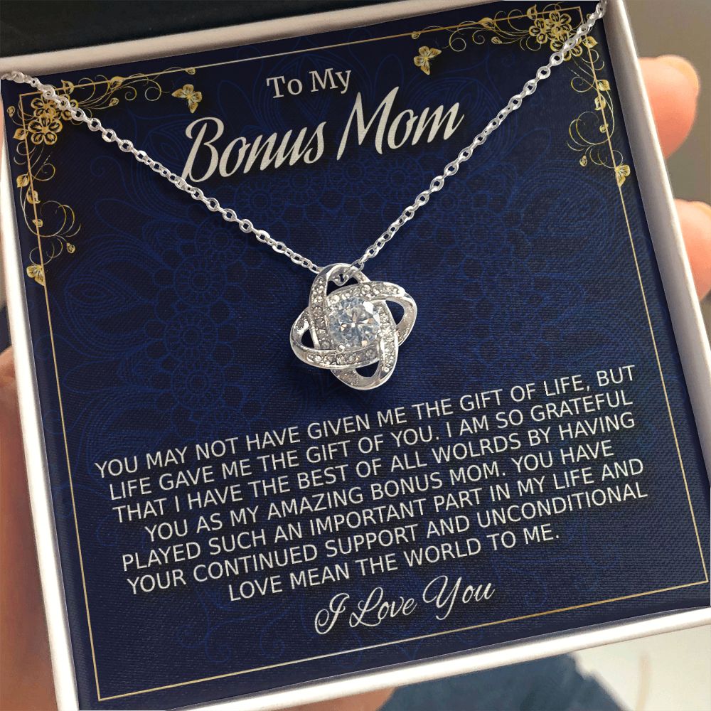 To My Amazing Bonus Mom, Love Knot Necklace, Mother's Day Gift, Christmas Gift, From Bonus Son. - Family Gear Collections