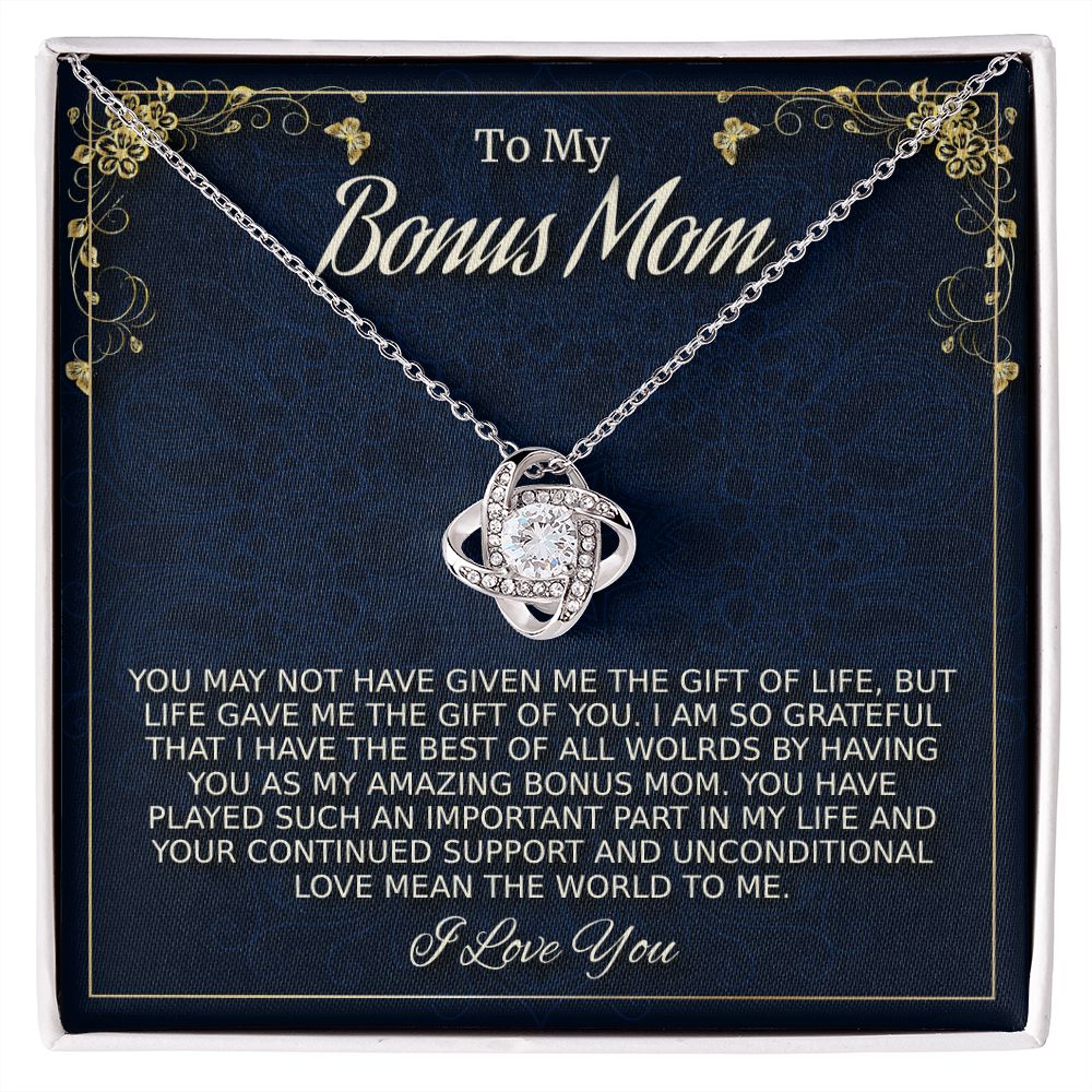 To My Amazing Bonus Mom, Love Knot Necklace, Mother's Day Gift, Christmas Gift, From Bonus Son. - Family Gear Collections