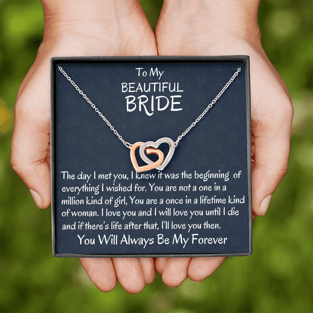 To My Beautiful Bride, Interlocking Hearts Necklace, Wedding Day Gift, Bride Jewelry, I Love You. - Family Gear Collections