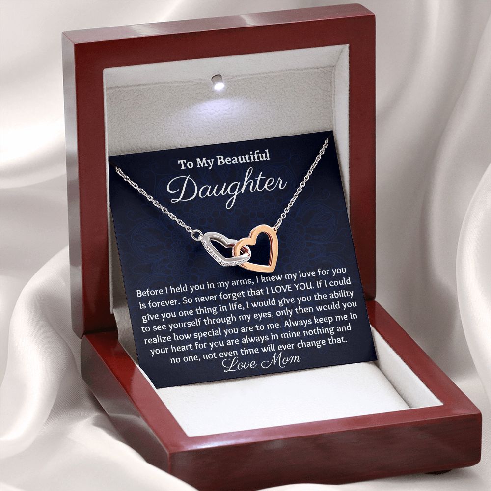 To My Beautiful Daughter, Interlocking Hearts Necklace, Christmas Gift, Birthday Gift, From Loving Mom - Family Gear Collections