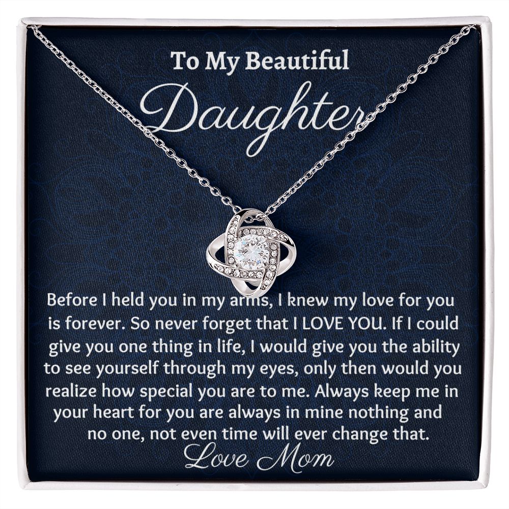 To My Beautiful Daughter, Love Knot Necklace, Christmas Gift, Birthday Gift, From Loving Mom - Family Gear Collections