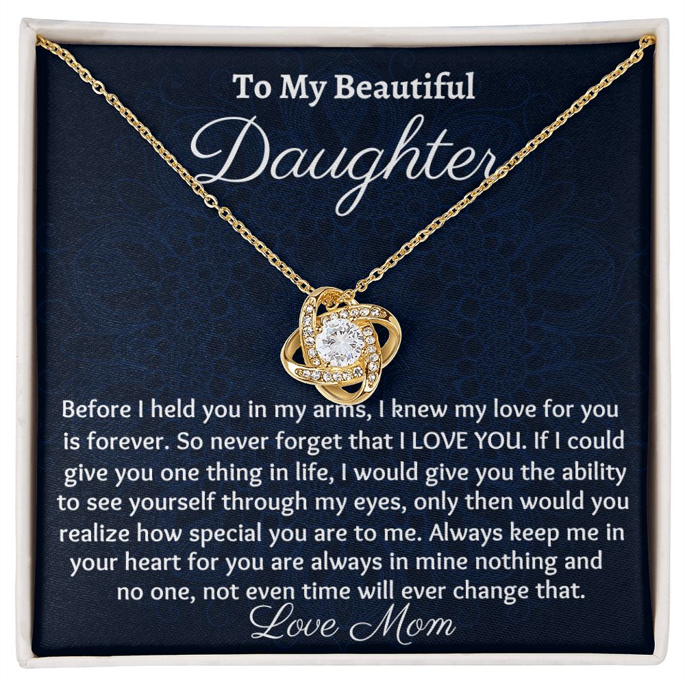 To My Beautiful Daughter, Love Knot Necklace, Christmas Gift, Birthday Gift, From Loving Mom - Family Gear Collections