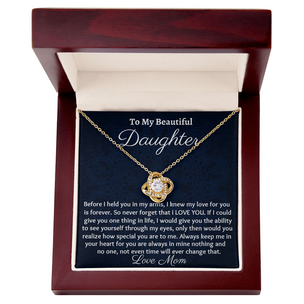 To My Beautiful Daughter, Love Knot Necklace, Christmas Gift, Birthday Gift, From Loving Mom - Family Gear Collections