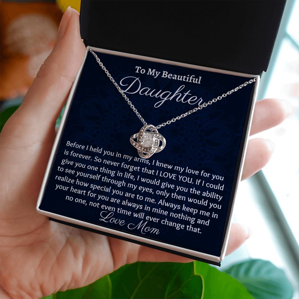 To My Beautiful Daughter, Love Knot Necklace, Christmas Gift, Birthday Gift, From Loving Mom - Family Gear Collections