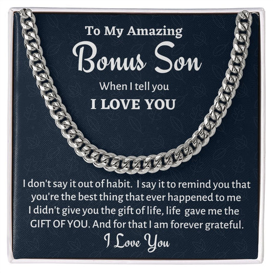 To My Bonus Son Cuban Chain, Gift to Stepson, Christmas Gift or Birthday Gift, Gift For Son In Law - Family Gear Collections