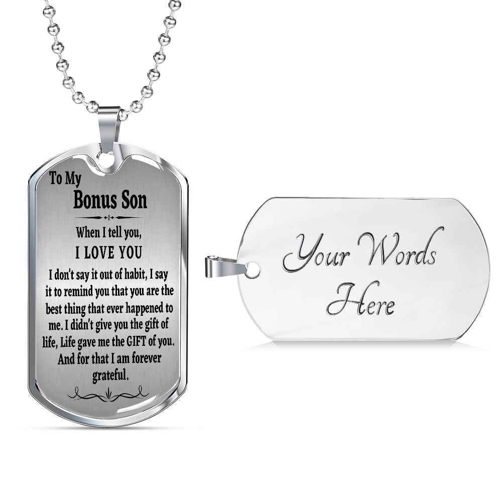 To My Bonus Son Dog Tag Chain, Stepson Gift, Bonus Son Birthday Gift, Gift for Bonus Son From Stepdad, Christmas Gift - Family Gear Collections