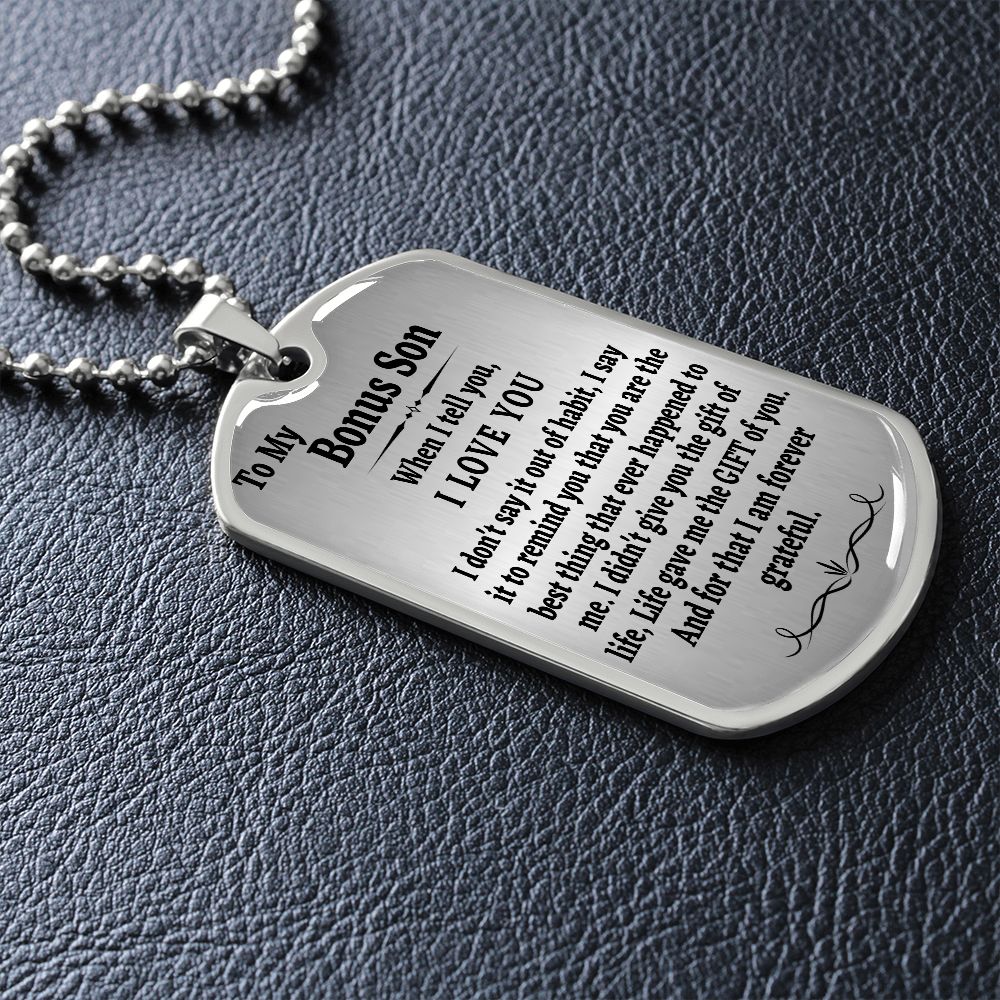 To My Bonus Son Dog Tag Chain, Stepson Gift, Bonus Son Birthday Gift, Gift for Bonus Son From Stepdad, Christmas Gift - Family Gear Collections