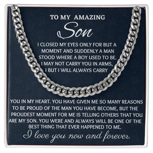 To My Son Cuban Chain Necklace, Birthday Gift From Mom or Dad, Christmas Present to My Son - Family Gear Collections