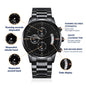 To My Stepped Up Dad, Engraved Design Black Chronograph Watch, Christmas Gift, Birthday Gift For Him. - Family Gear Collections